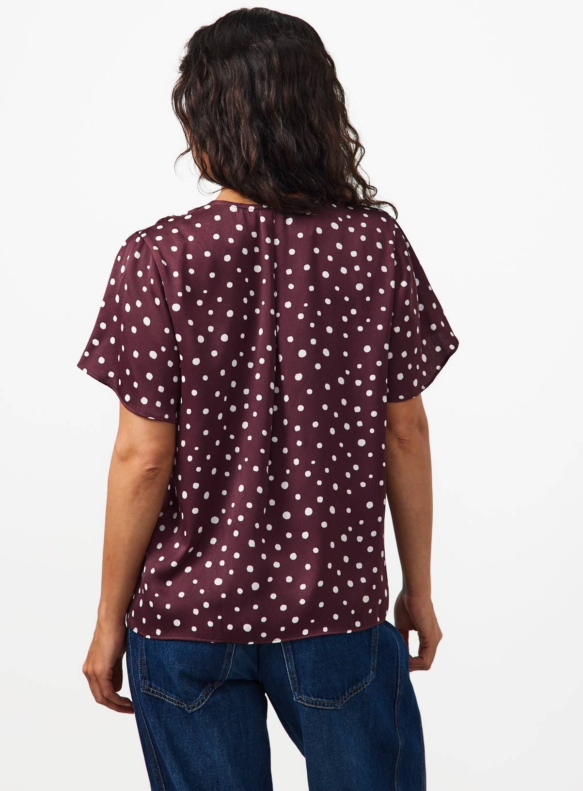 Dark Red Pleated Button Front Top 22 - Image 4
